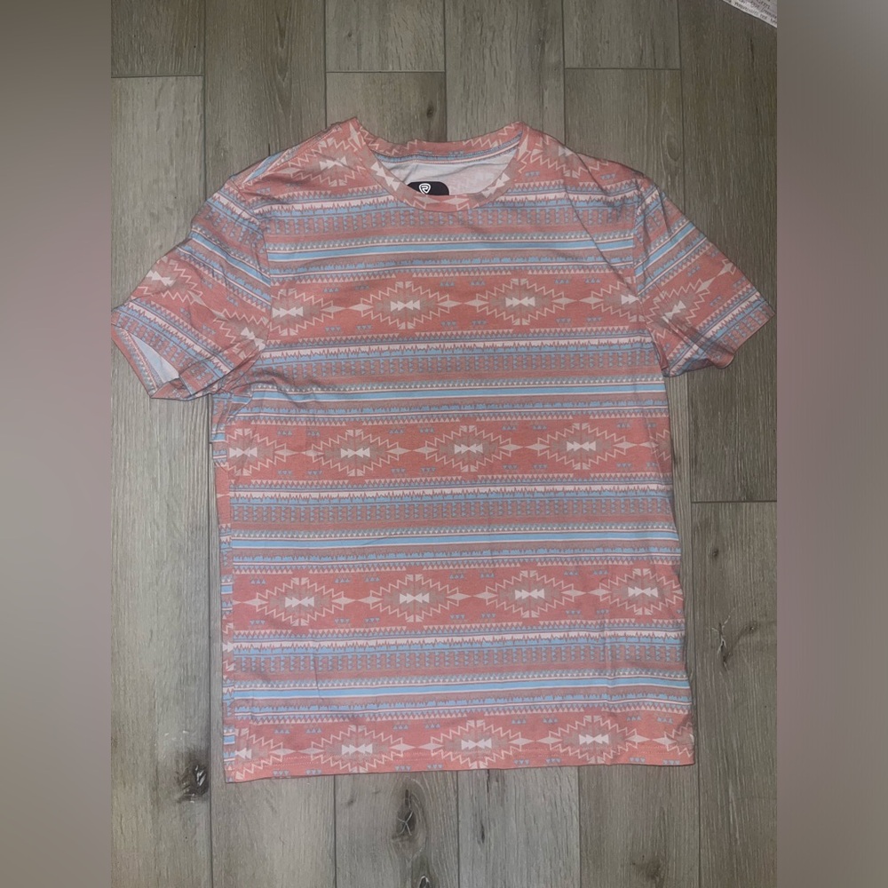 Geo-Stripe Crew Neck T-Shirt - Coral